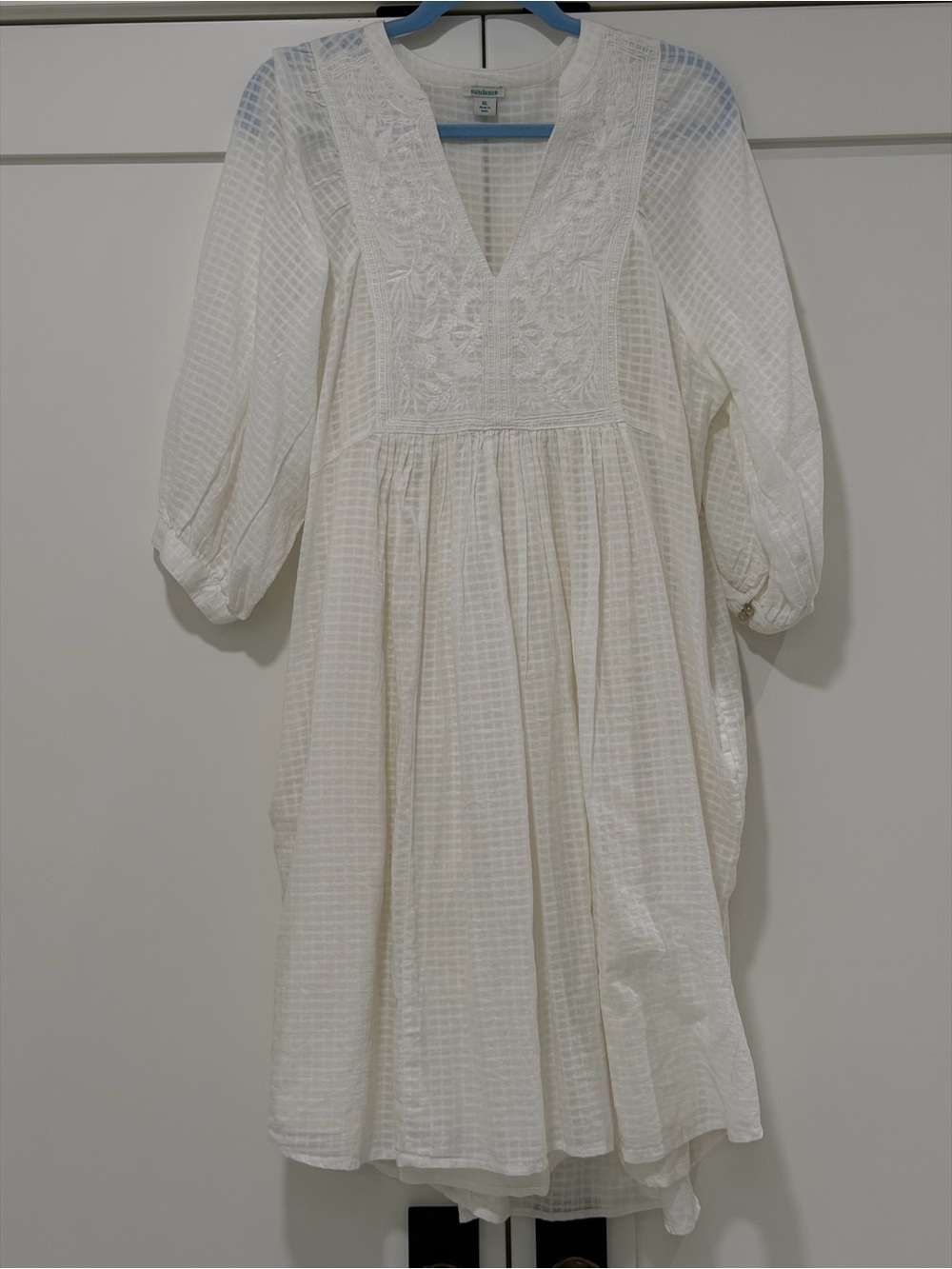 Sundance XL White Embroidered Cotton Boho Midi Dress High Low Lined
